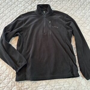 Eddie Bauer Mens Black Quarter Zip Fleece Pullover Jacket Size M Pocket